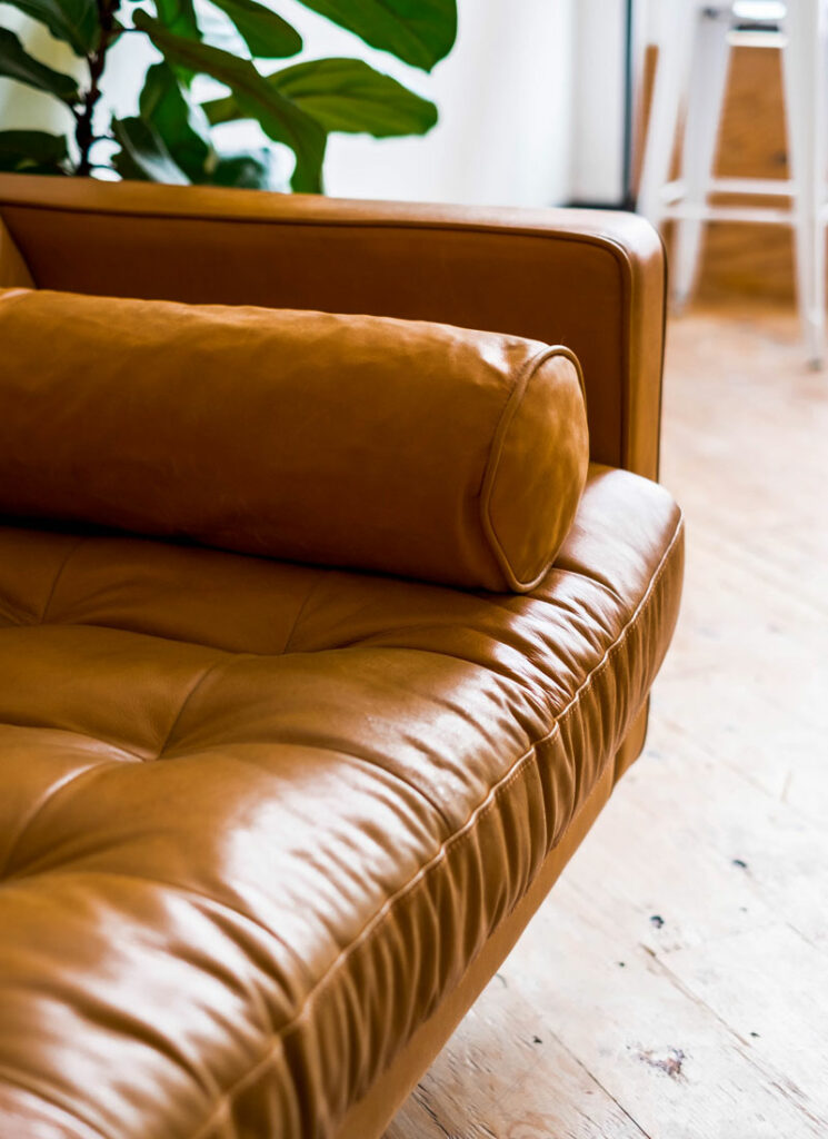 a polished genuine leather couch