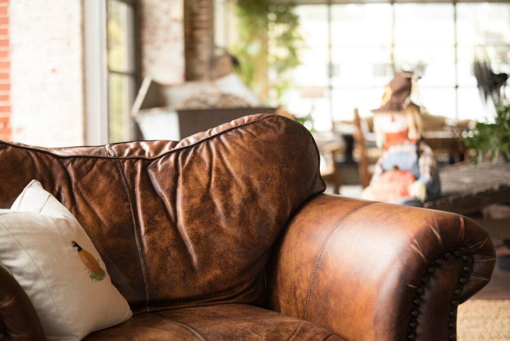 two tone leather couch