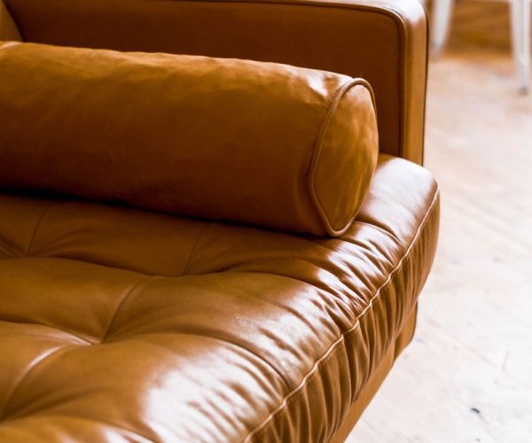 a polished genuine leather couch